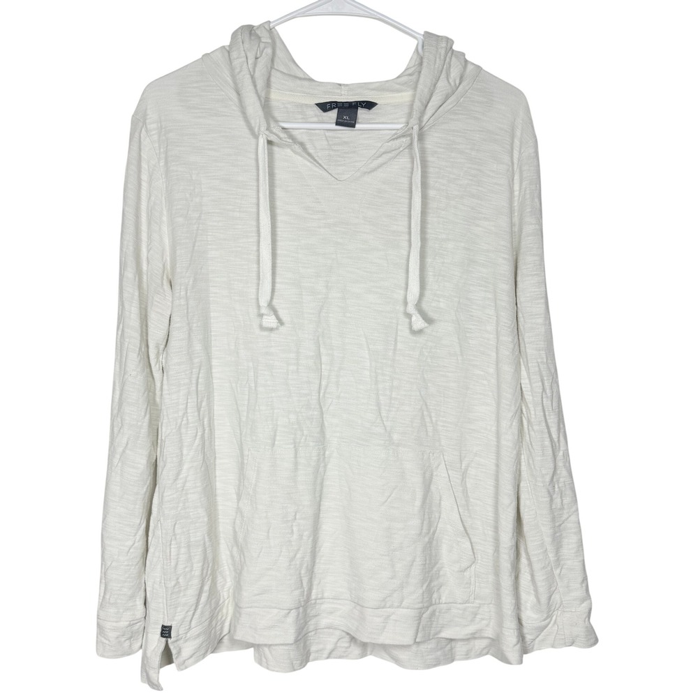 Free Fly Women Bamboo Hoodie XL White Long Sleeve Slub Knit Coastal Beach Top